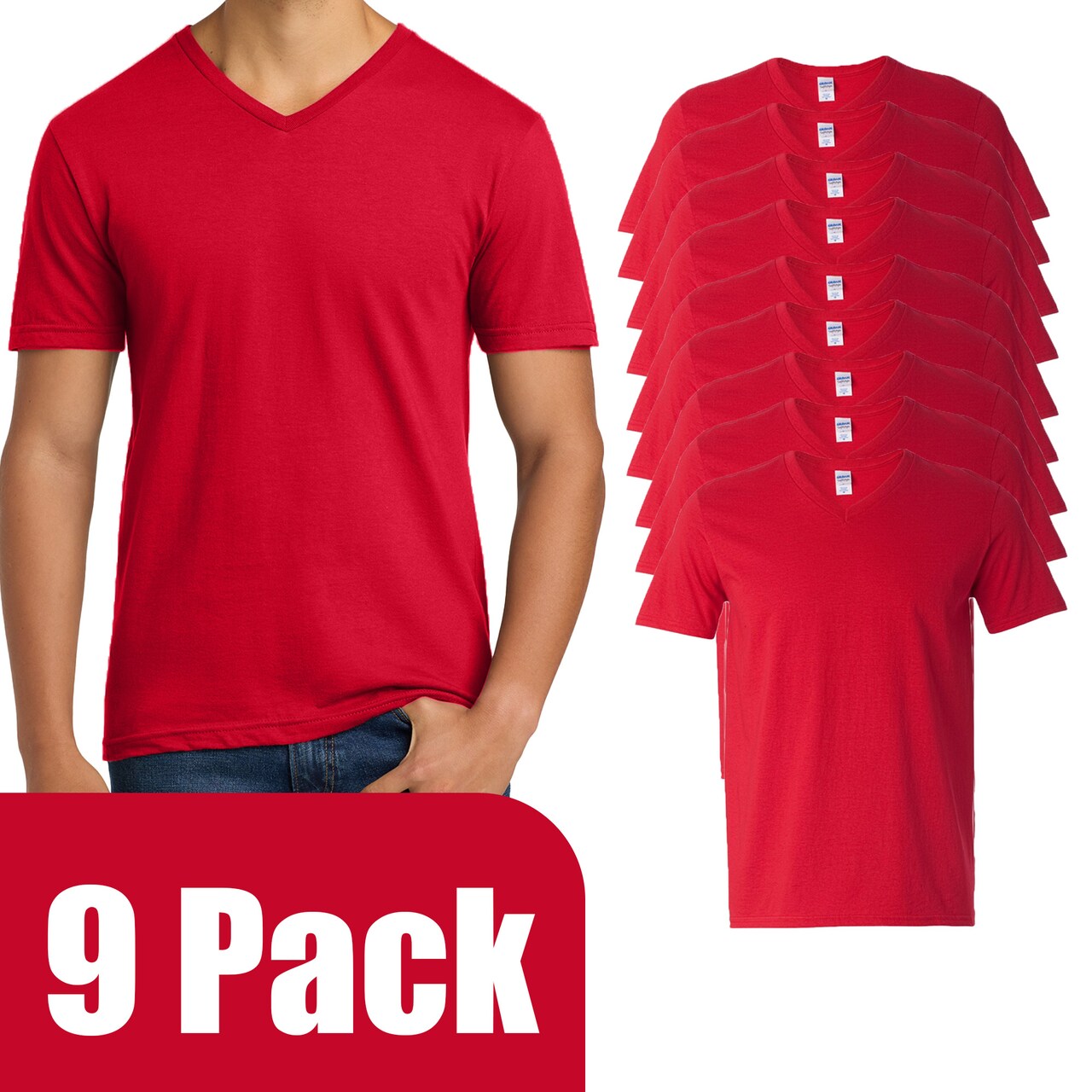 Gildan Men's Softstyle V-Neck Cotton T-Shirt, Craft & Print Casual Cherry Red Tee